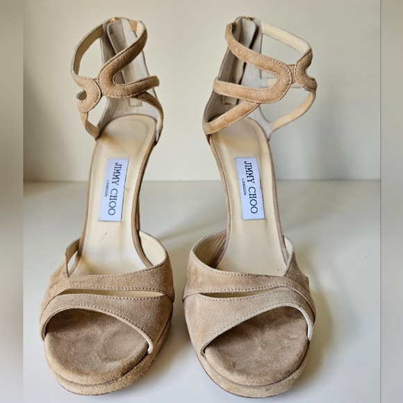 Jimmy Choo Suede Strappy Sandals Beige - Nude - 38.5 - 8.5 - Picture 2 of 6